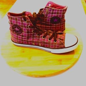 Converse Chuck Taylor All Star Purple/Brown Plaid High Tops Women's Sz See Photo
